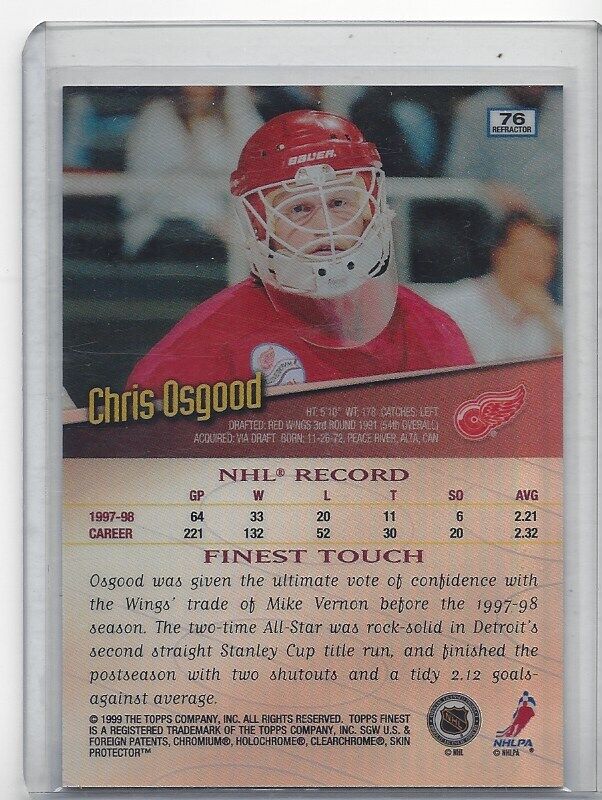 CHRIS OSGOOD 1999 TOPPS FINEST RARE REFRACTOR #76