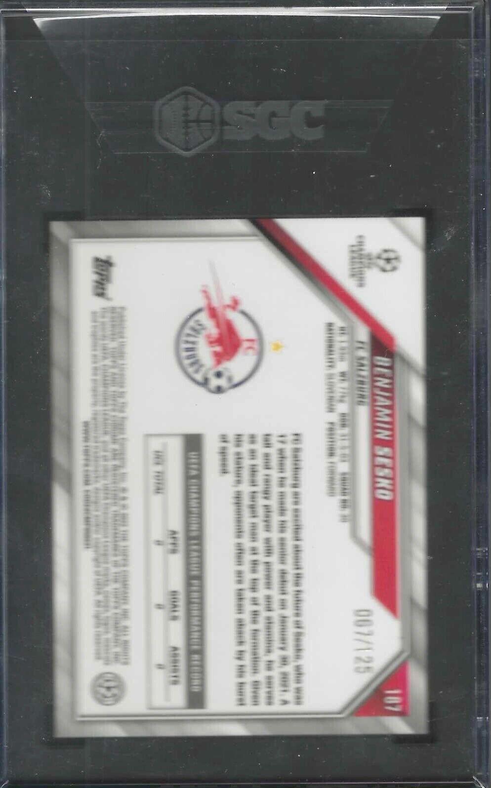 BENJAMIN SESKO 2021-22 TOPPS CHROME UCL ROSE GOLD REFRACTOR RC /125 SGC 10 GEM