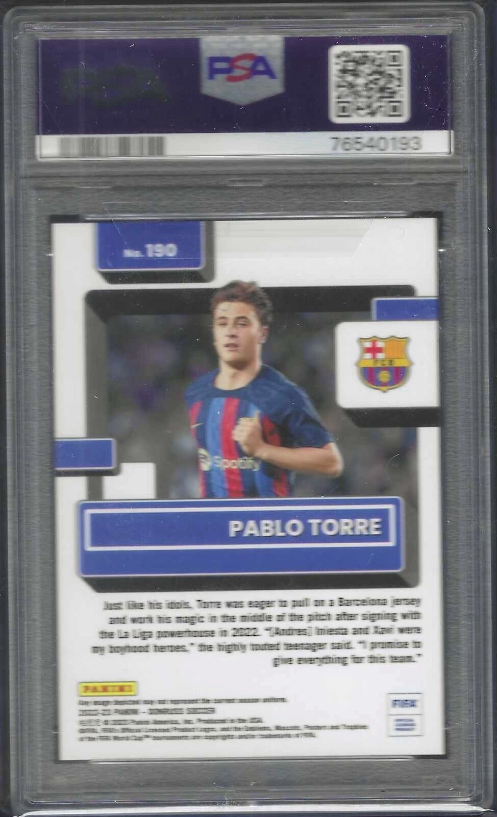 PABLO TORRE 2022-23 PANINI DONRUSS FIFA RED RATED ROOKIE RC /99 PSA 9 MINT POP 2