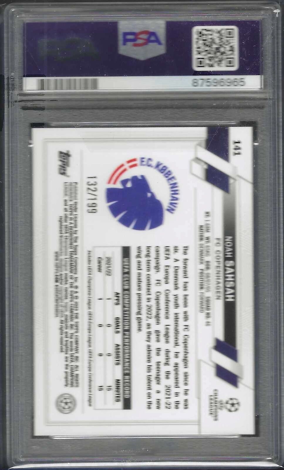 NOAH SAHSAH 2022-23 TOPPS UEFA NEON GREEN FOIL RC /199 PSA 10 GEM MINT POP 2