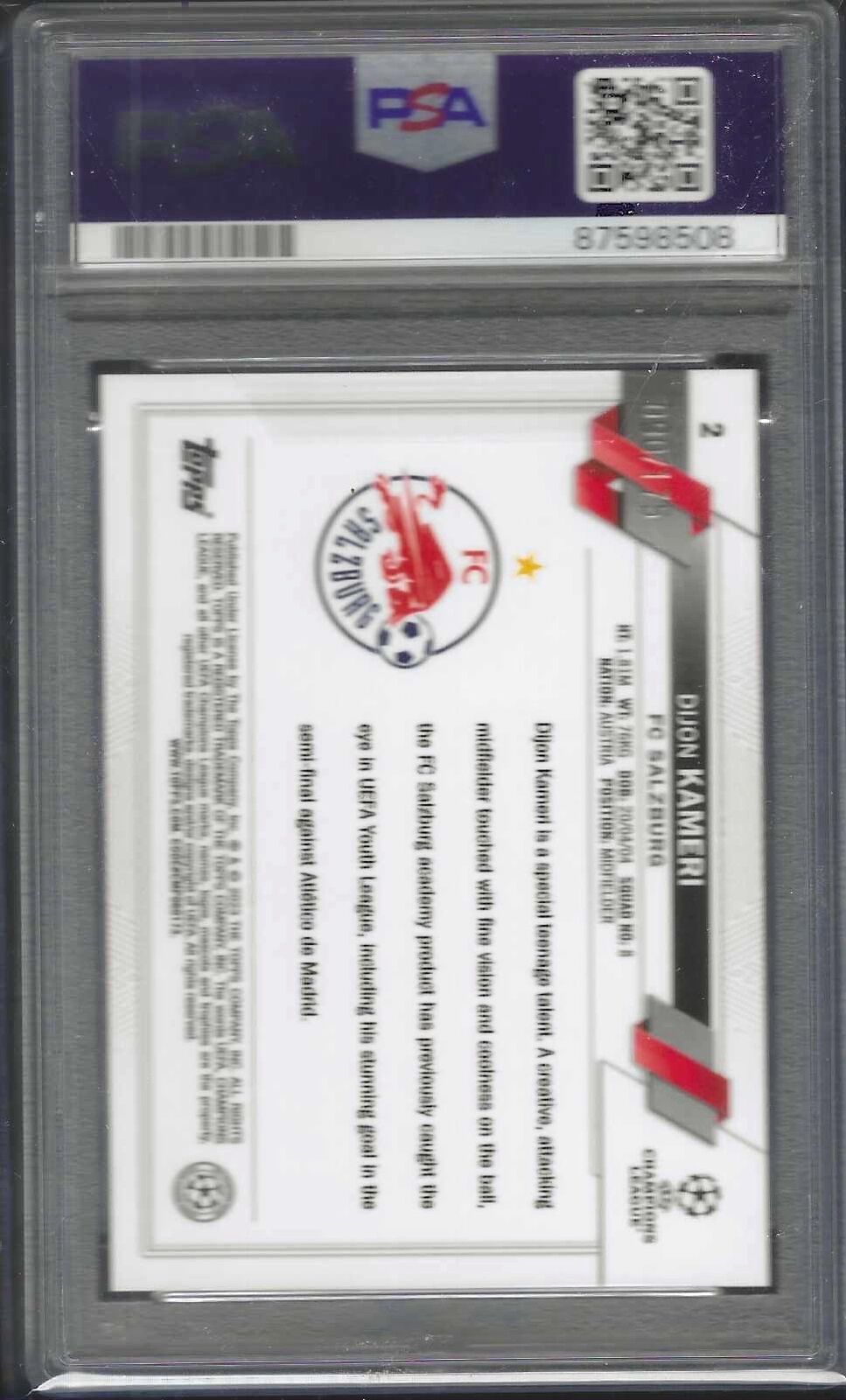 DIJON KAMERI 2022-23 TOPPS CHROME PINK MINI-DIAMOND REF RC /175 PSA 10 POP 2