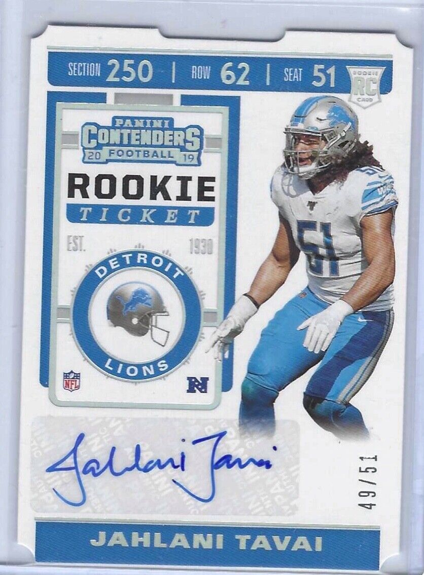 JAHLANI TAVAI 2019 CONTENDERS ROOKIE TICKET STUB DIE CUT AUTO RC #D 49/51
