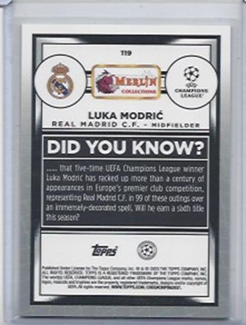 LUKA MODRIC 2022-23 TOPPS MERLIN CHROME GREEN SHIMMER REFRACTOR #D 198/350