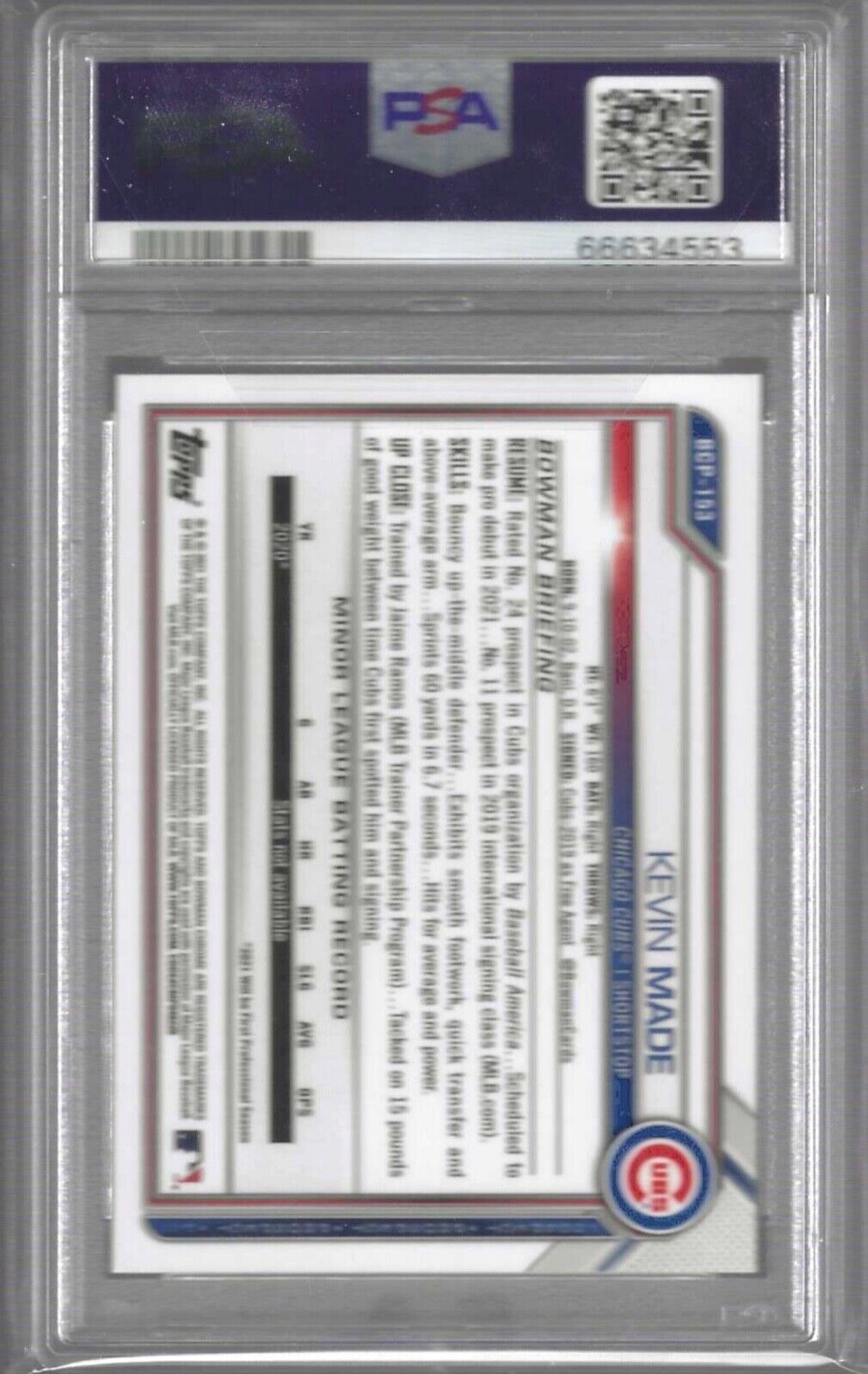 KEVIN MADE 2021 BOWMAN CHROME 1ST MEGA REFRACTOR PROSPECT #BCP-153 PSA 10 POP 11