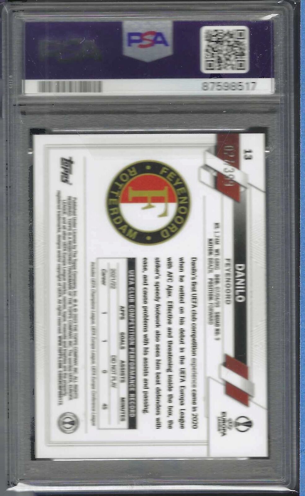 DANILO 2022-23 TOPPS CHROME GREEN X-FRACTOR REFRACTOR RC /399 PSA 10 GEM POP 1/1