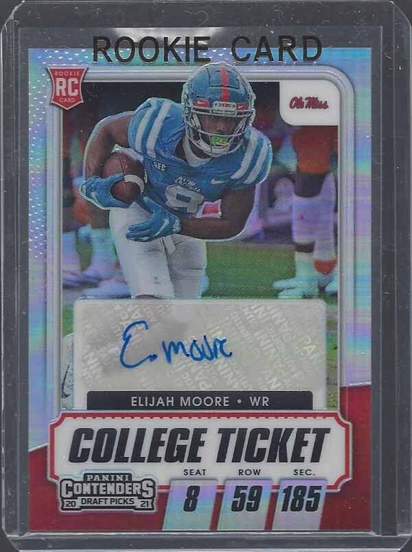 ELIJAH MOORE 2021 PANINI CONTENDERS PREMIUM SILVER PRIZM ROOKIE AUTO RC #123