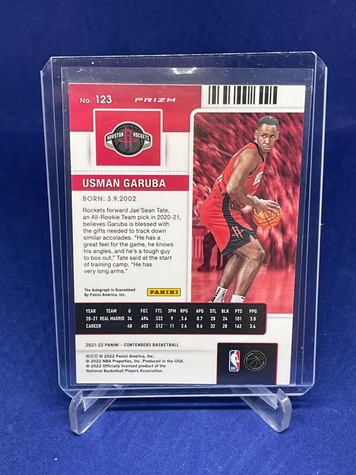 USMAN GARUBA 2021-22 CONTENDERS ROOKIE PREMIUM TICKET SILVER PRIZM AUTO RC #123