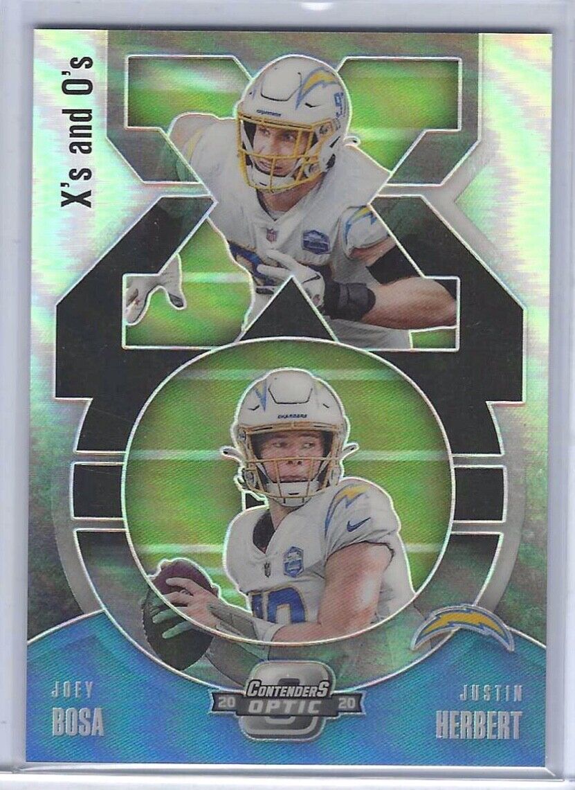 JUSTIN HERBERT JOEY BOSA 2020 OPTIC CONTENDERS XS AND OS SILVER PRIZM RC #X019