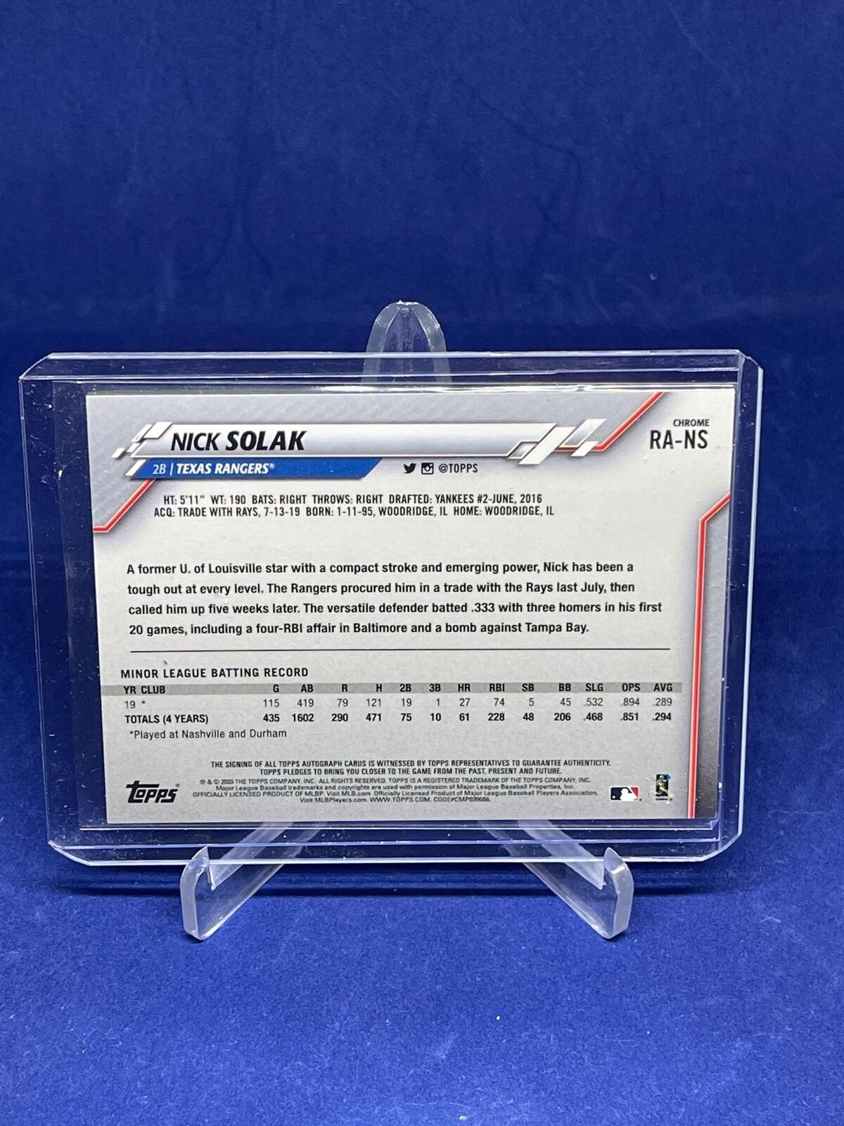 NICK SOLAK 2020 TOPPS CHROME ON CARD ROOKIE AUTO RC
