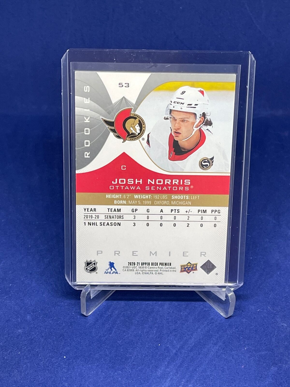 JOSH NORRIS 2020-21 UPPER DECK PREMIER ROOKIES RC #D /299