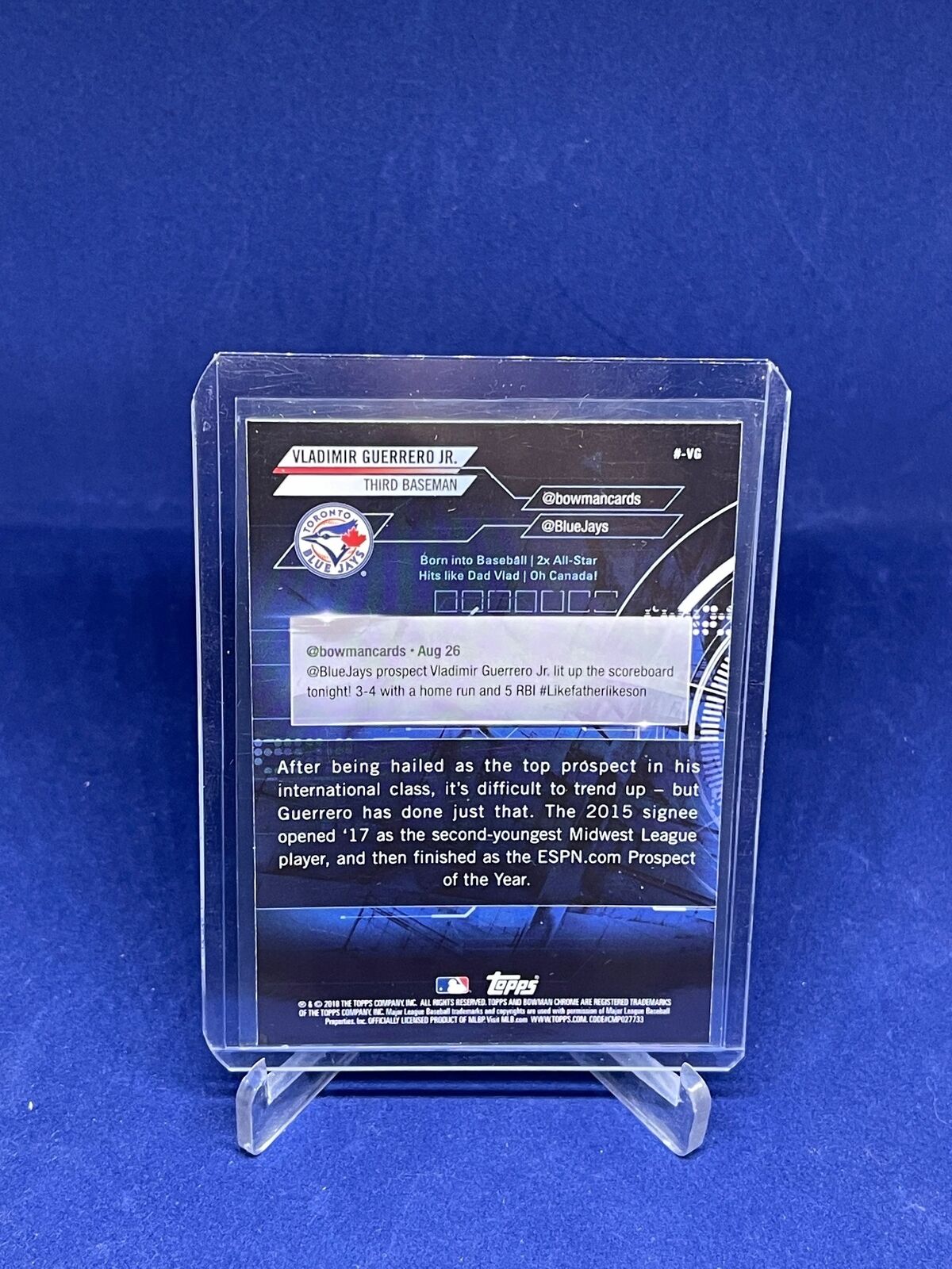 VLADIMIR GUERRERO JR 2018 BOWMAN CHROME TRENDING REFRACTOR PROSPECT