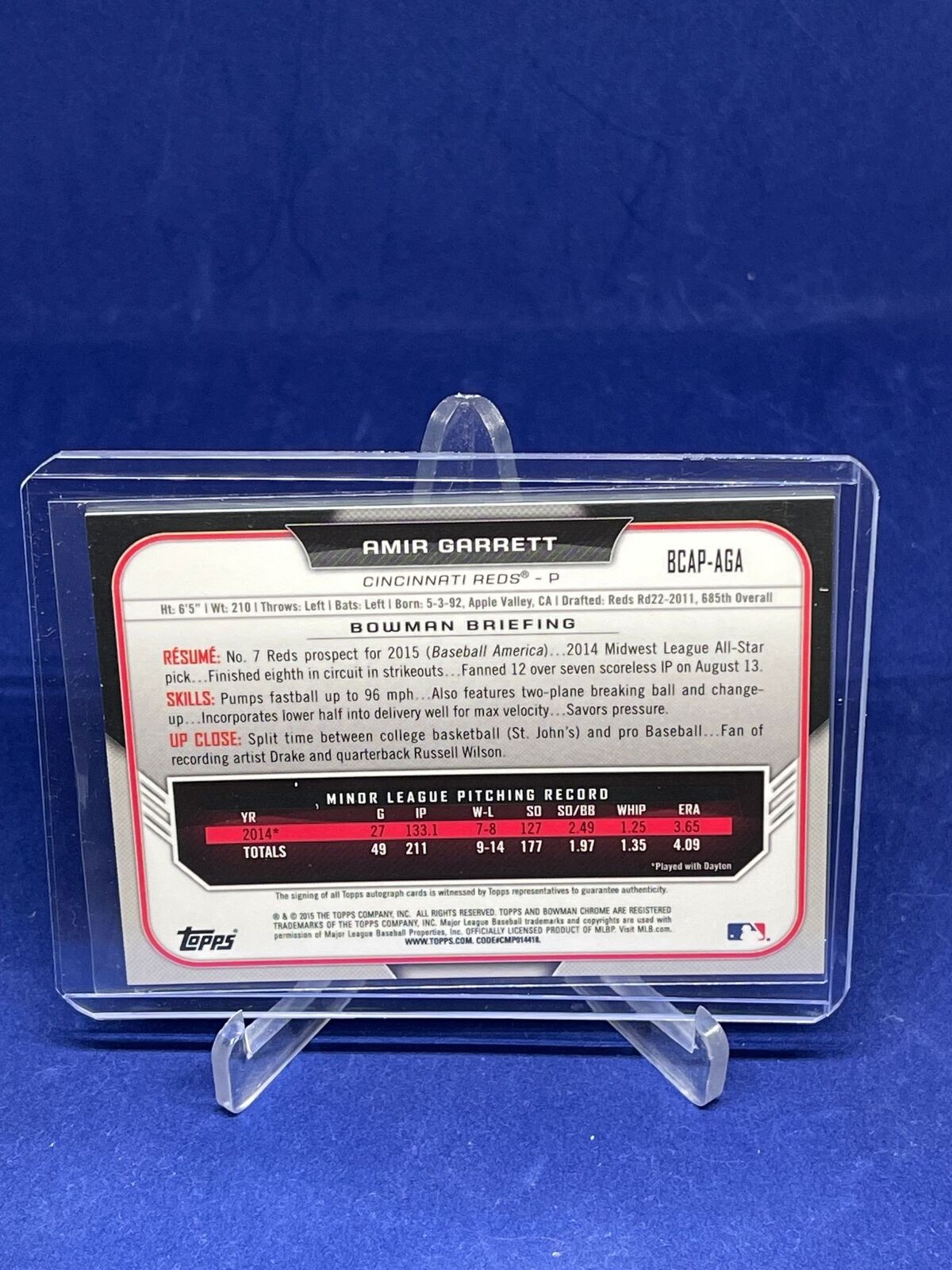 AMIR GARRETT 2015 BOWMAN CHROME 1ST BOWMAN ON CARD AUTO PROSPECT