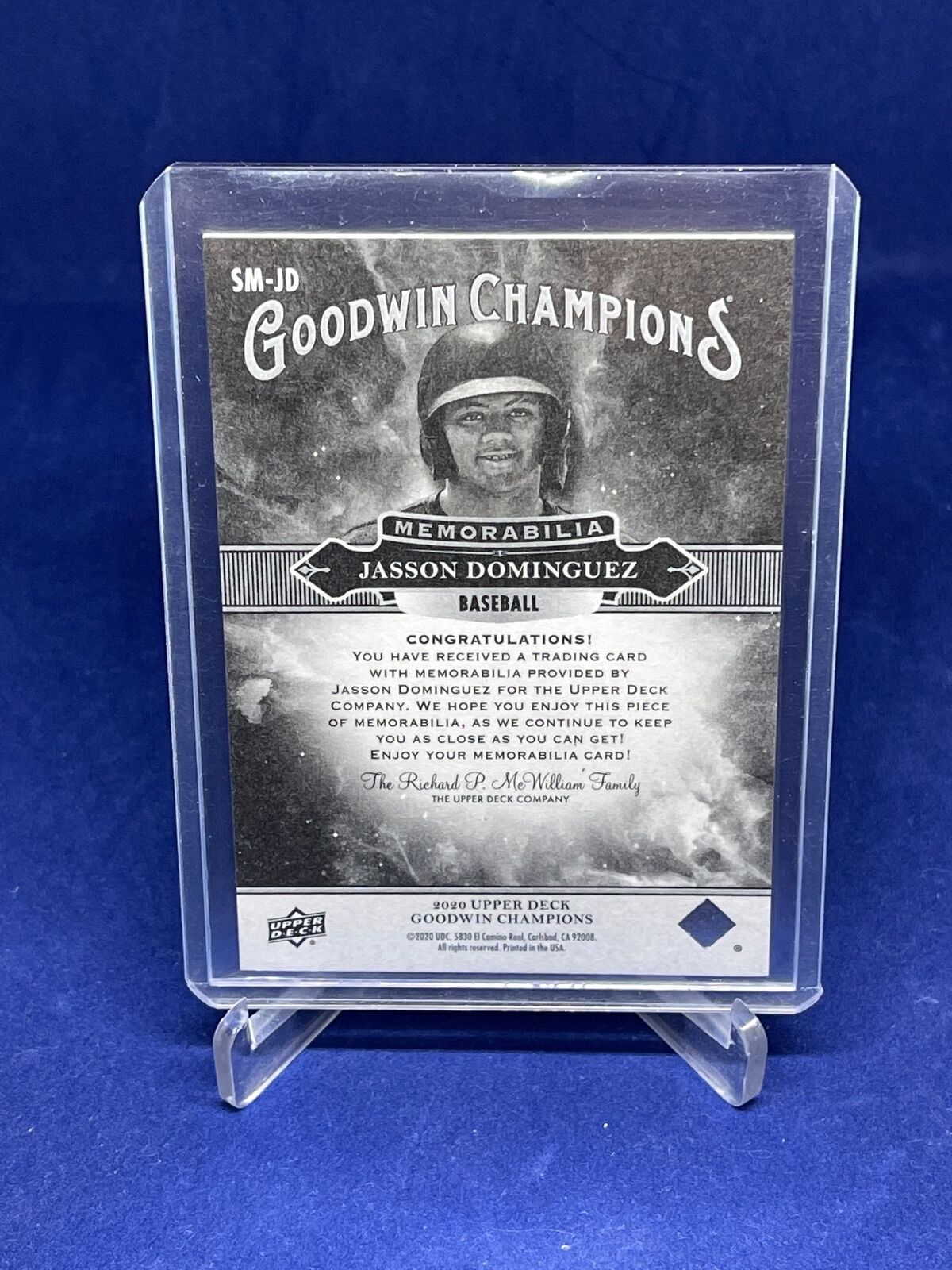 JASSON DOMINGUEZ 2020 UPPER DECK GOODWIN CHAMPIONS SPLASH OF COLOR JERSEY CARD