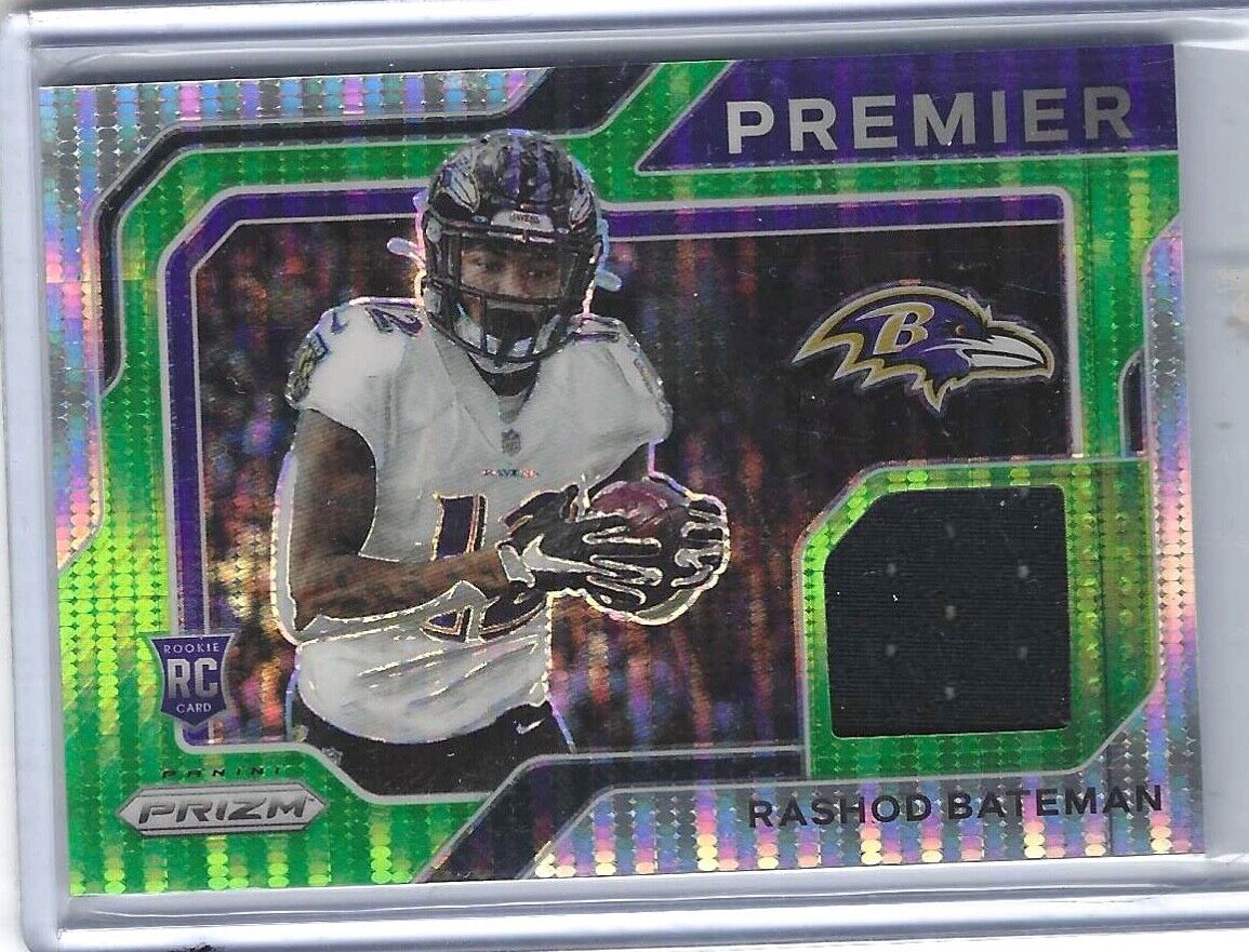 RASHOD BATEMAN 2021 PANINI PRIZM GREEN PULSAR PREMIER ROOKIE JERSEY PATCH RC #10