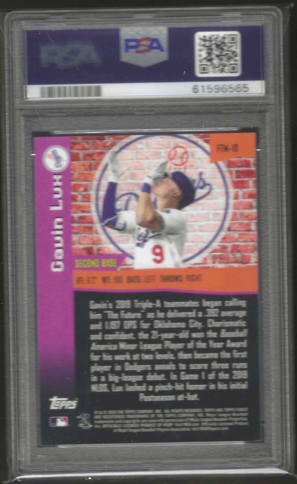 GAVIN LUX 2020 TOPPS FINEST '98 THE MAN GOLD REFRACTOR RC /50 PSA 9 MINT POP 6