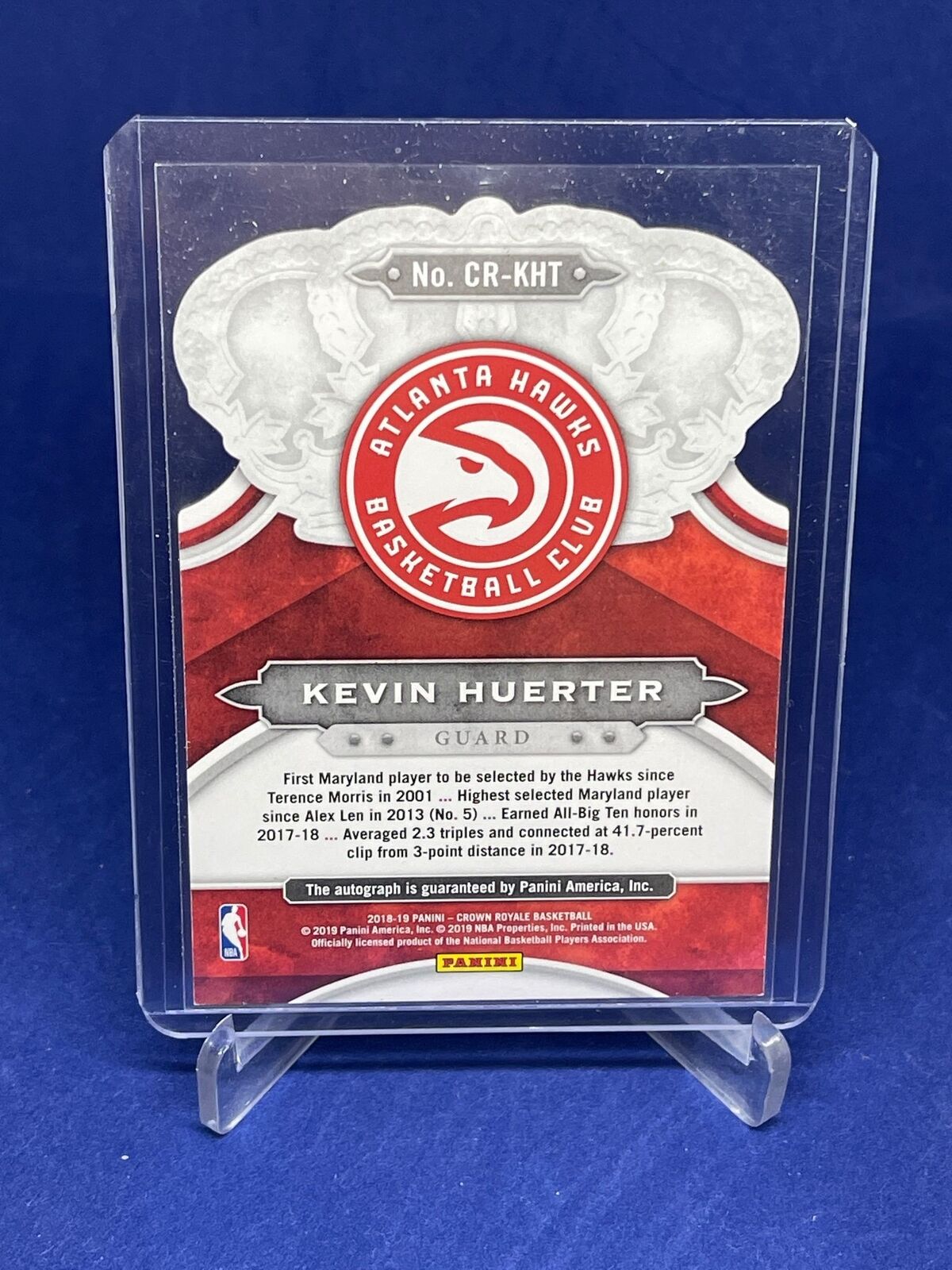 KEVIN HUERTER 2018-19 PANINI CROWN ROYALE RED DIE CUT AUTO RC #D 4/99