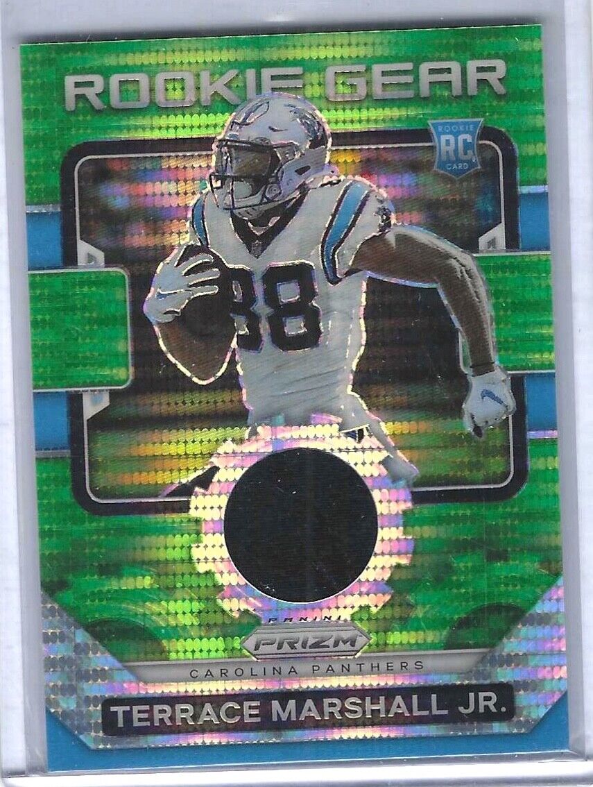 TERRACE MARSHALL JR 2021 PANINI PRIZM GREEN PULSAR ROOKIE GEAR JERSEY PATCH RC