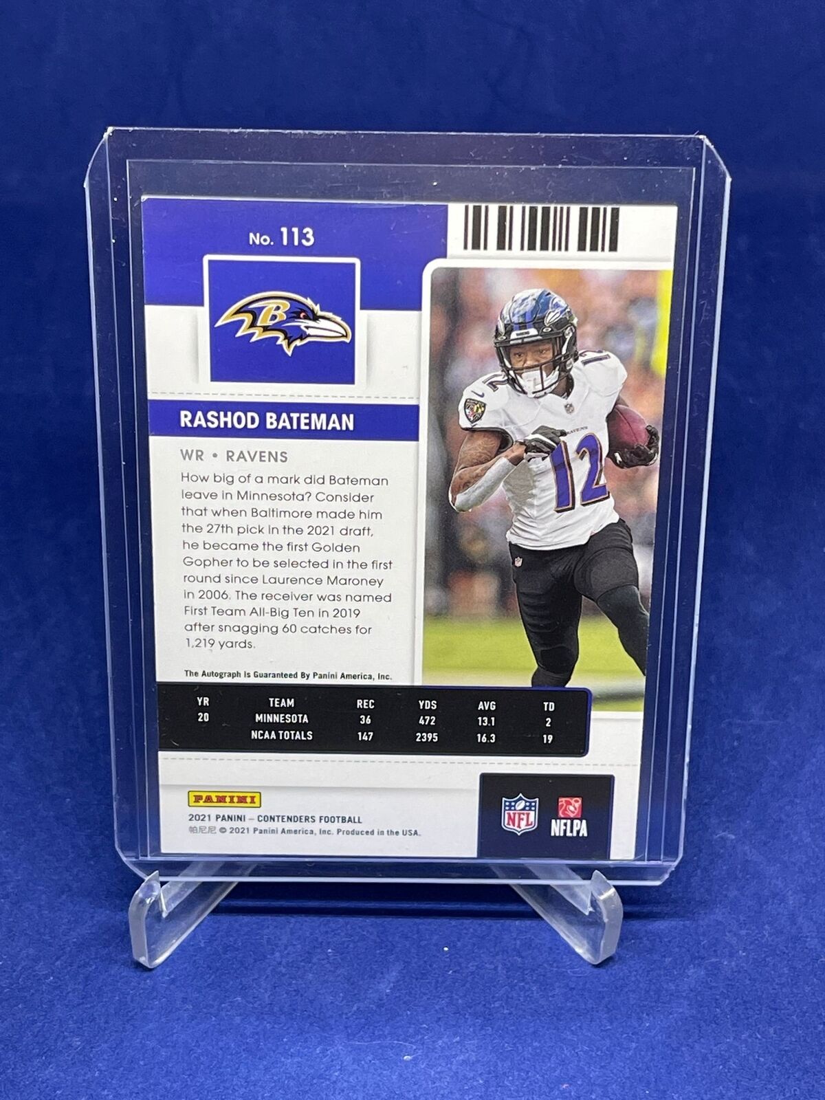 RASHOD BATEMAN 2021 PANINI CONTENDERS ROOKIE TICKET ON CARD AUTO RC #113