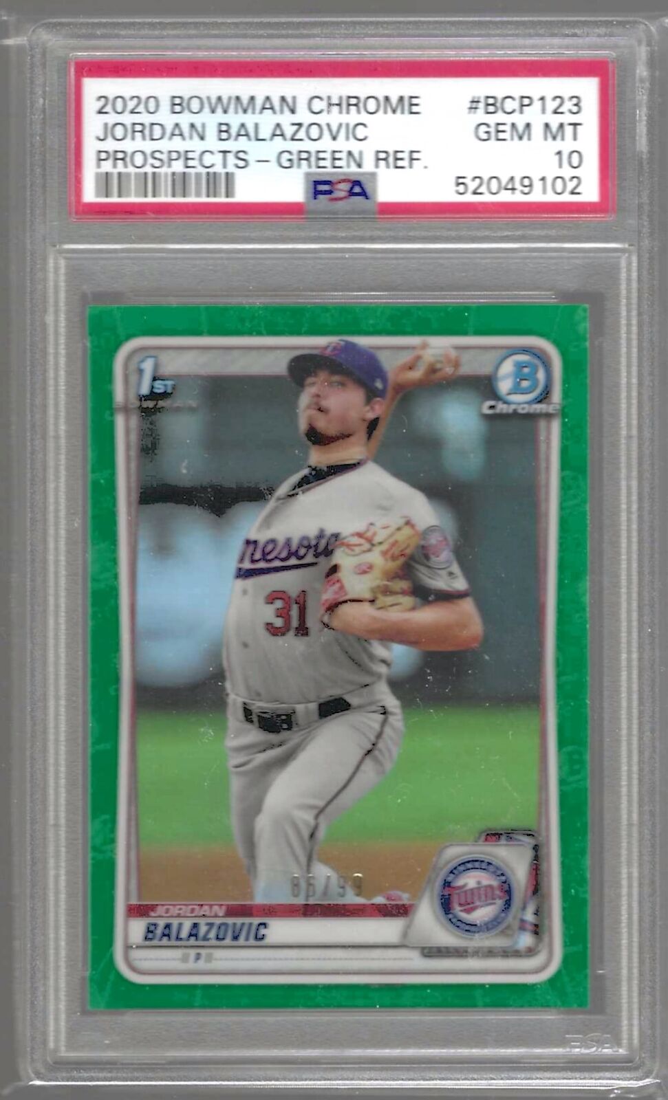 JORDAN BALAZOVIC 2020 BOWMAN CHROME 1ST GREEN REFRACTOR /99 PSA 10 MINT POP 2