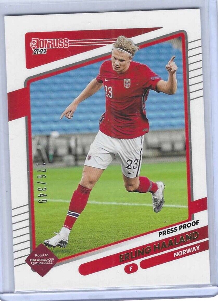 ERLING HAALAND 2021-22 PANINI DONRUSS ROAD QATAR PRESS PROOF GOLD #D 176/349