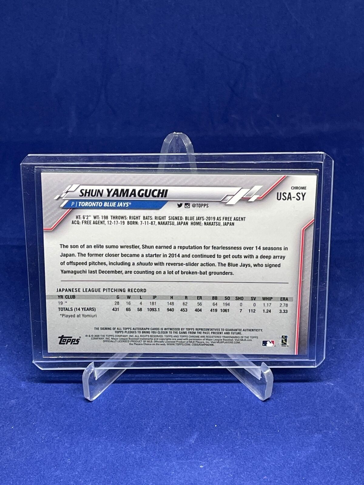 SHUN YAMAGUCHI 2020 TOPPS CHROME UPDATE REFRACTOR ROOKIE AUTO RC