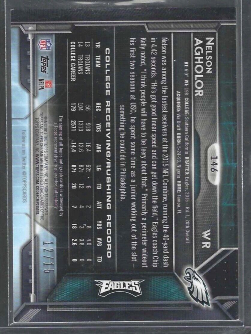 NELSON AGHOLOR 2015 TOPPS CHROME PULSAR REFRACTOR ROOKIE AUTO RC #D 12/15