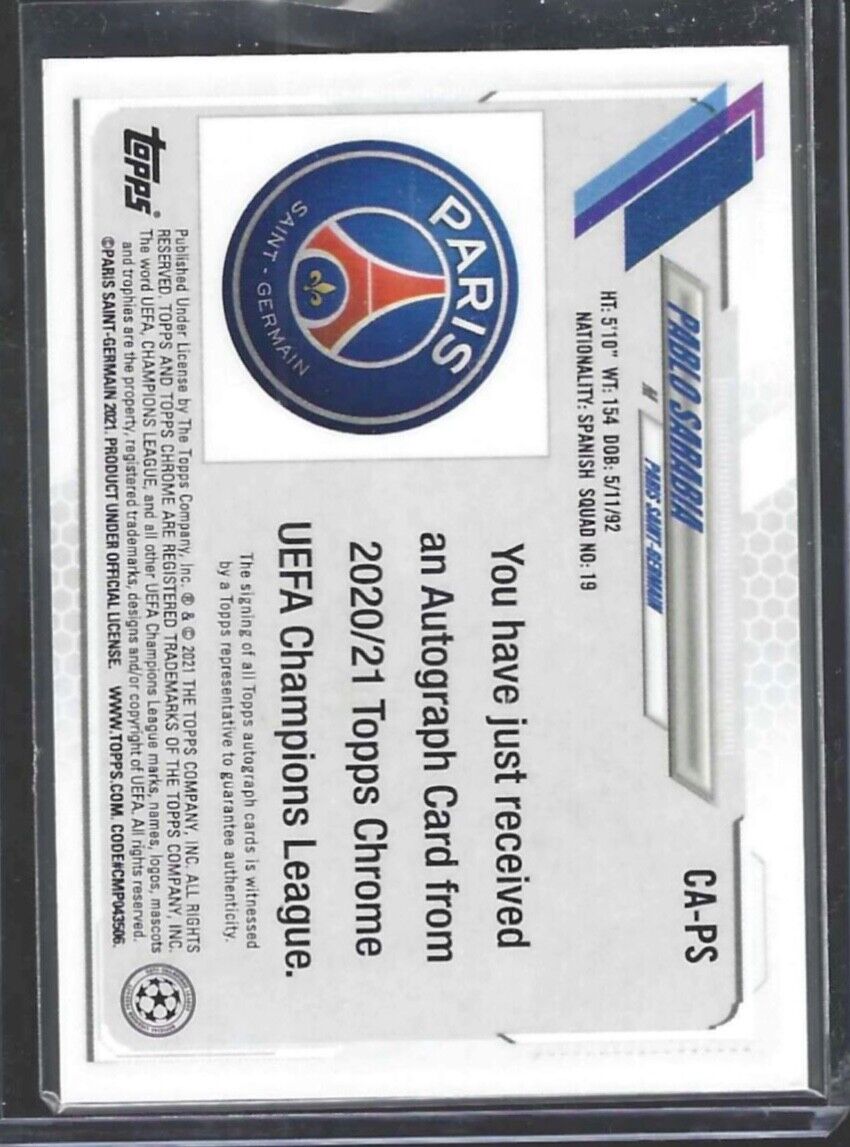 PABLO SARABIA 2020-21 TOPPS CHROME UEFA SILVER REFRACTOR AUTO #CA-PS