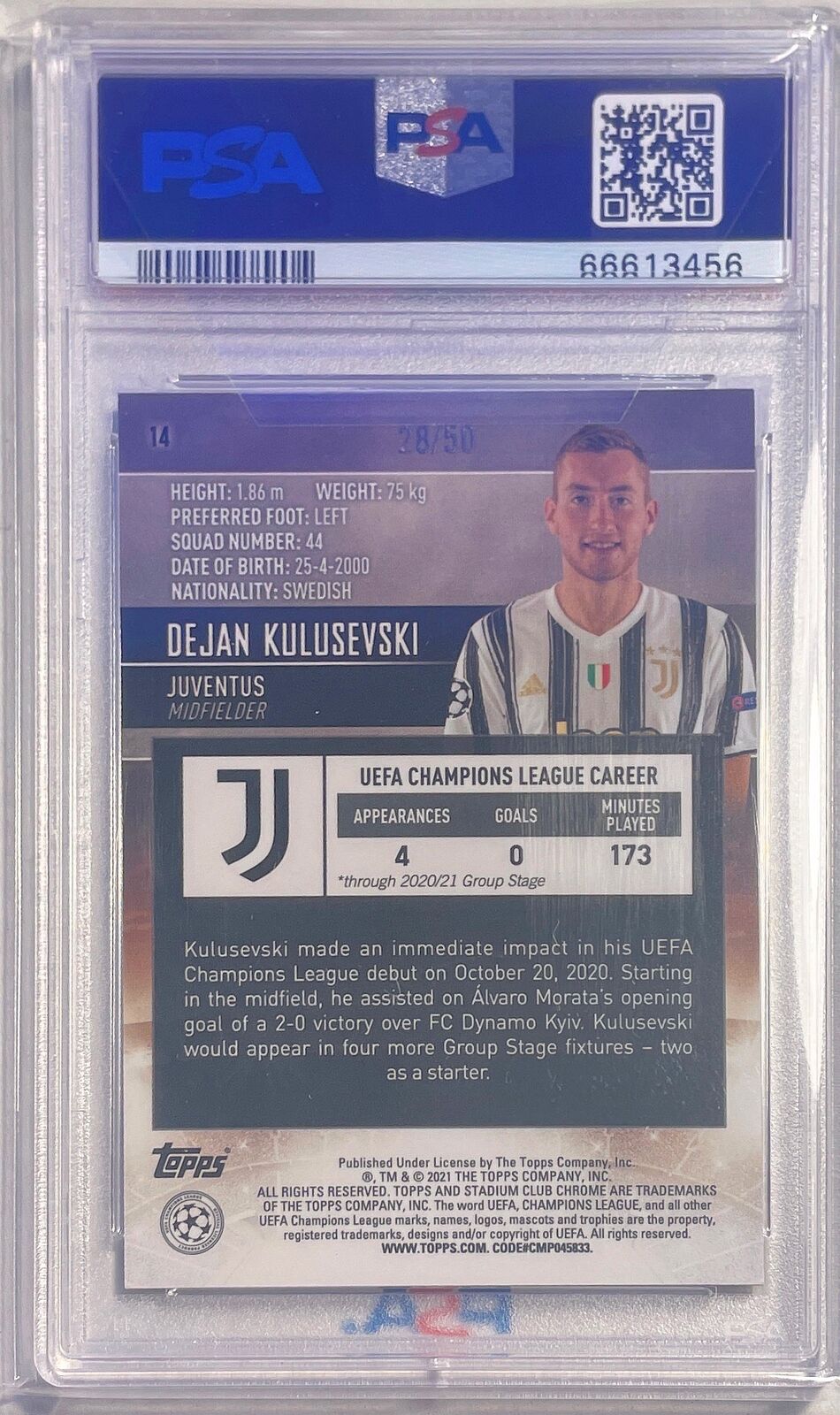 DEJAN KULUSEVSKI 2020-21 STADIUM CLUB CHROME GOLD REFRACTOR /50 PSA 10 POP 1/1