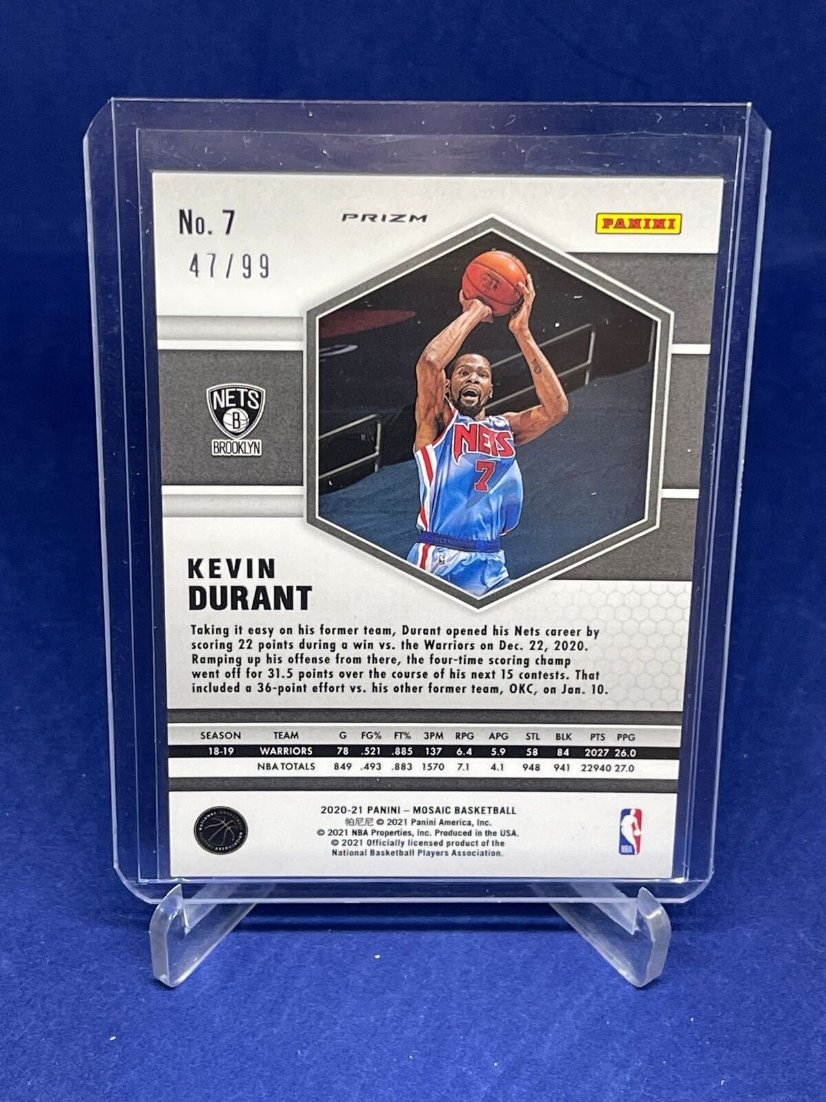 KEVIN DURANT 2020-21 PANINI MOSAIC BLUE PRIZM #D 47/99