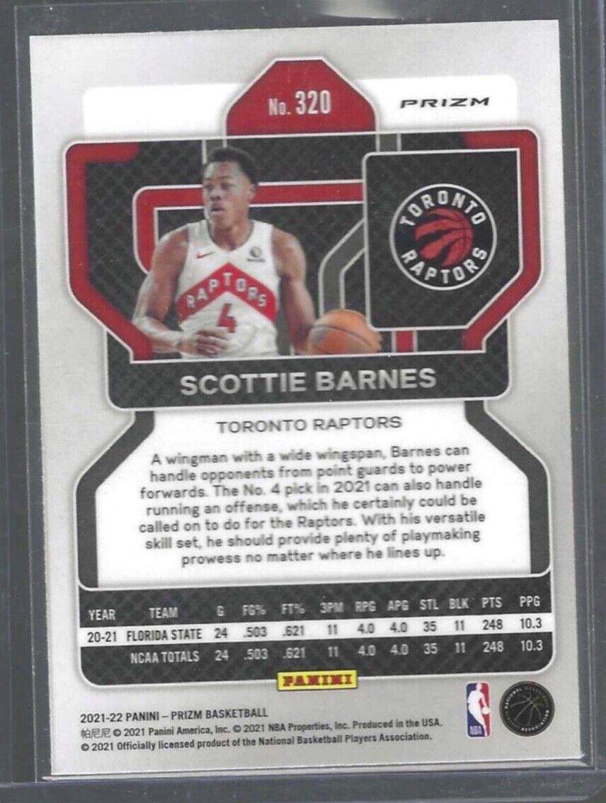 SCOTTIE BARNES 2021-22 PANINI PRIZM PINK CRACKED PRIZMS ROOKIE RC #320