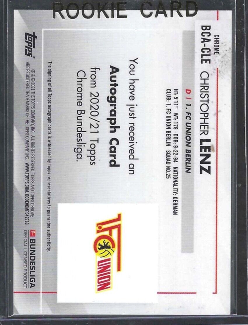 CHRISTOPHER LENZ 2020-21 TOPPS CHROME BUNDESLIGA SILVER REFRACTOR AUTO RC