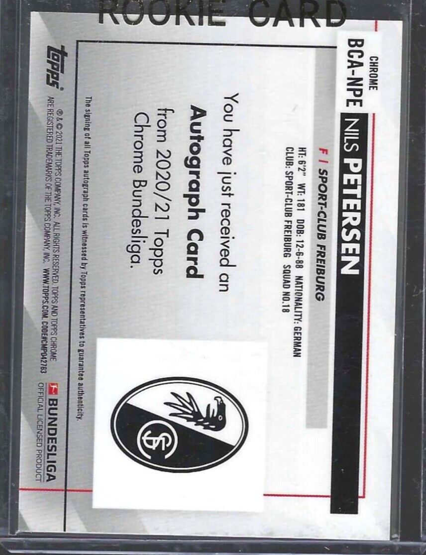 NILS PETERSEN 2020-21 TOPPS CHROME BUNDESLIGA SILVER REFRACTOR AUTO #BCA-NPE