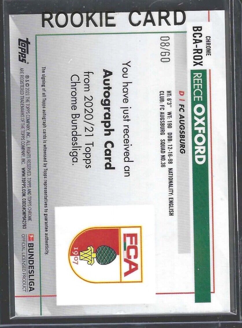 REECE OXFORD 2020-21 TOPPS CHROME BUNDESLIGA GOLD REFRACTOR AUTO #D /60