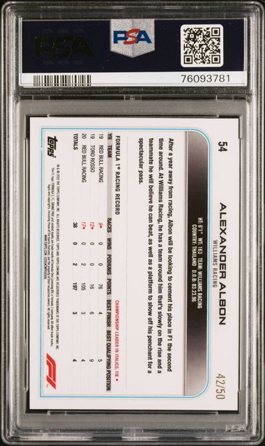 ALEXANDER ALBON 2022 TOPPS CHROME F1 GOLD REFRACTOR #D 42/50 PSA 9 MINT POP 3