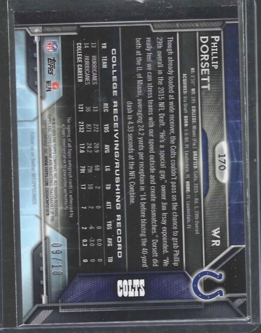 PHILLIP DORSETT 2015 TOPPS CHROME GOLD REFRACTOR ROOKIE ON CARD AUTO RC #D 09/10