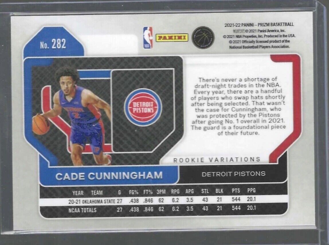CADE CUNNINGHAM 2021-22 PANINI PRIZM ROOKIE VARIATION SHORT PRINT SP RC #282