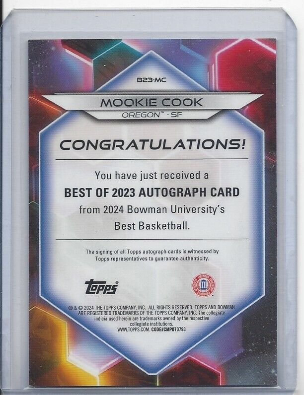 MOOKIE COOK 2023 BOWMAN'S BEST UNIVERSITY GOLD REFRACTOR AUTO #D 15/50