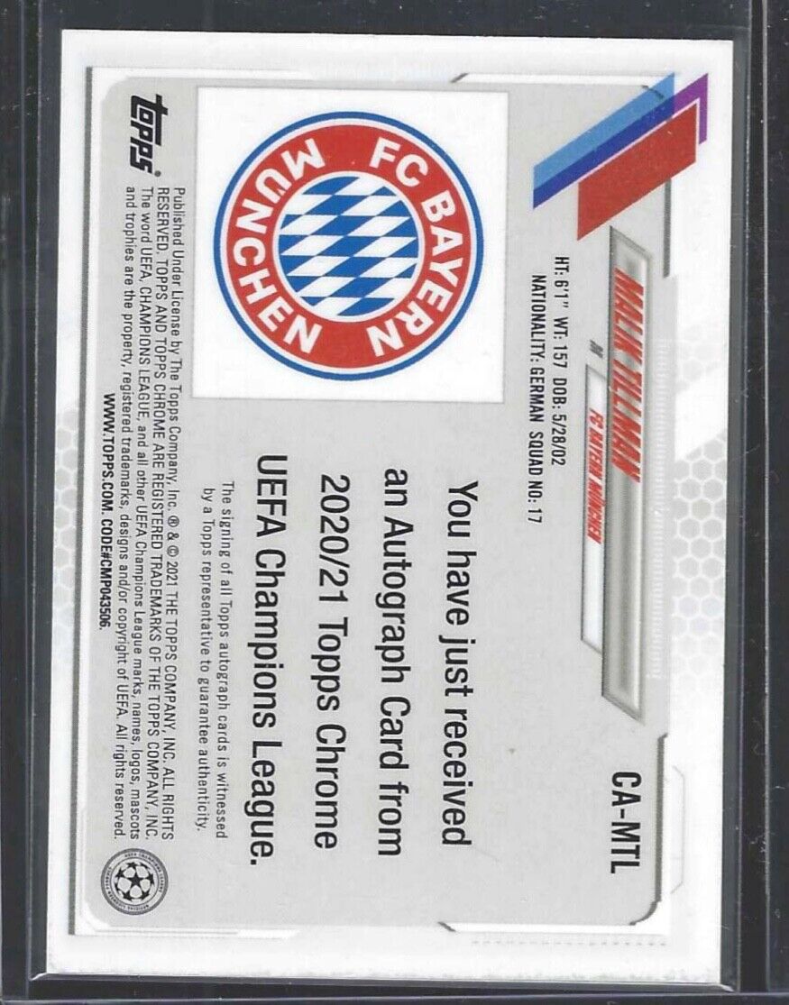 MALIK TILLMAN 2020-21 TOPPS CHROME UEFA SILVER REFRACTOR ROOKIE AUTO RC #CA-MTL