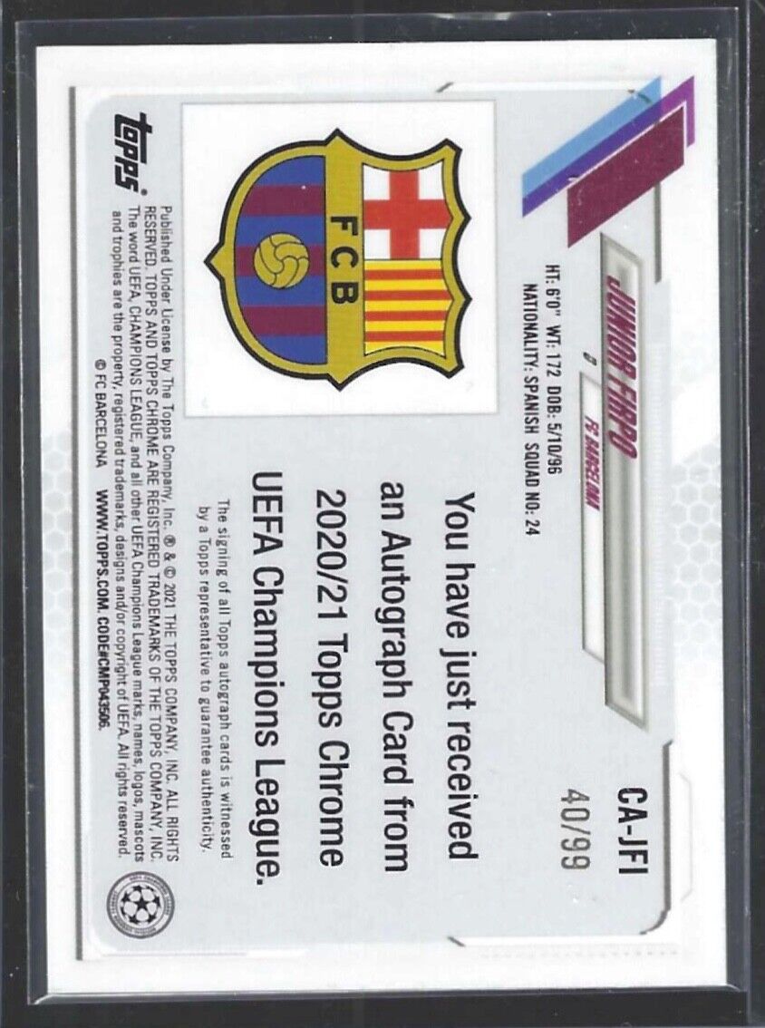 JUNIOR FIRPO 2020-21 TOPPS CHROME UEFA GREEN REFRACTOR AUTO #D 40/99