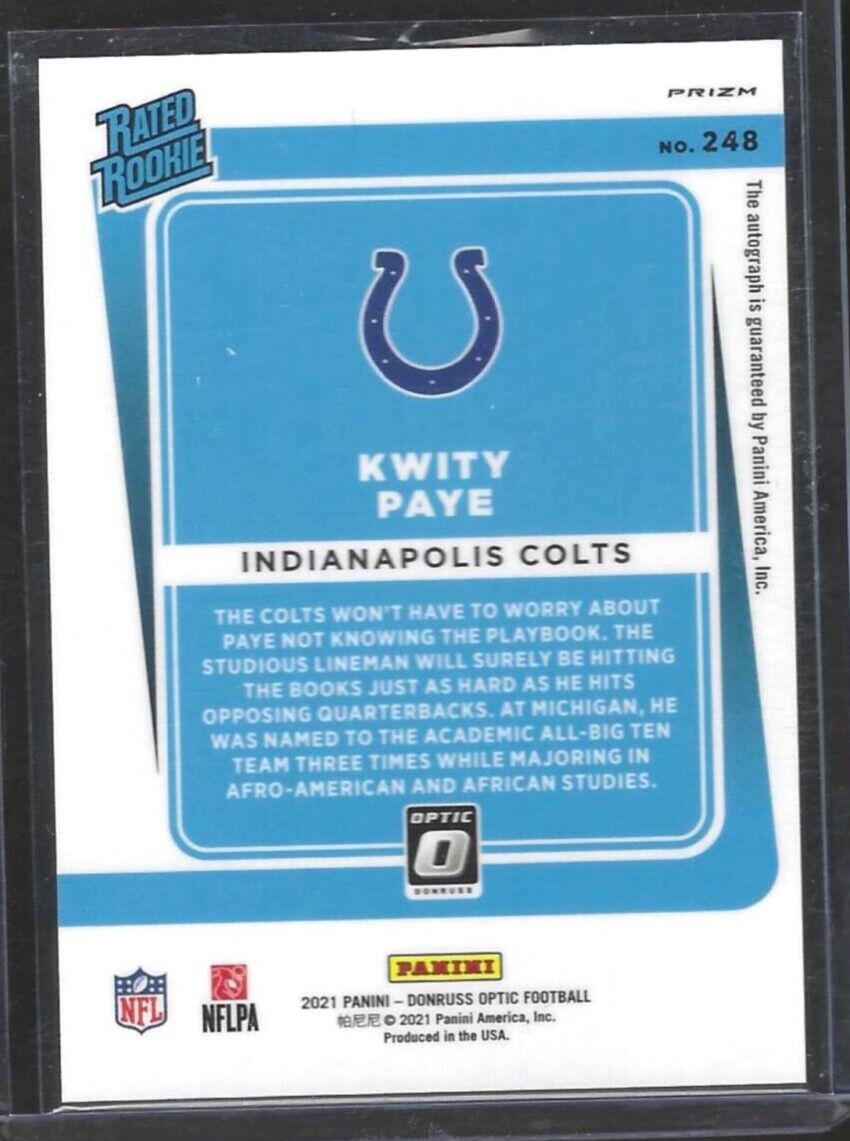 KWITY PAYE 2021 PANINI DONRUSS OPTIC BRONZE HOLO PRIZM RATED ROOKIE AUTO RC #248