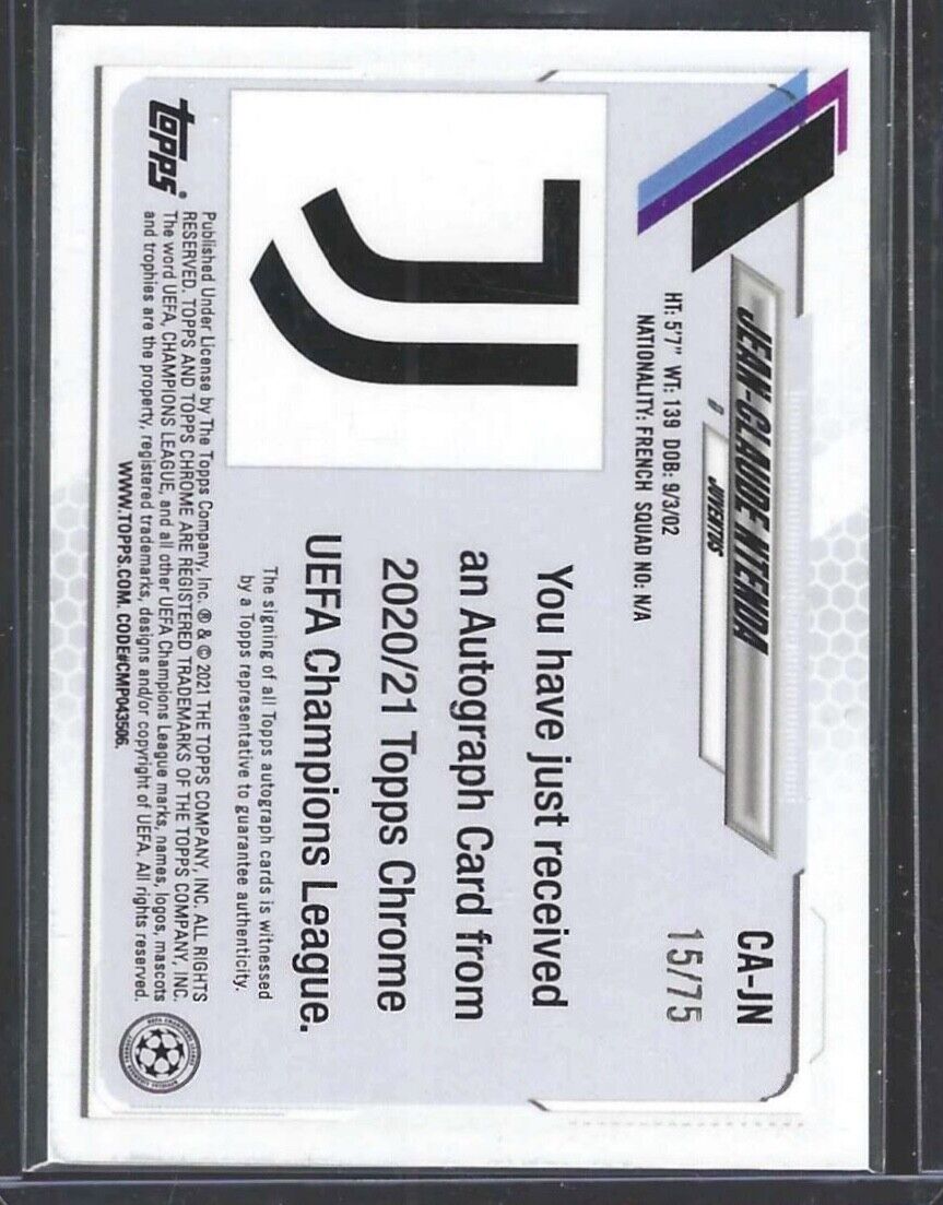 JEAN-CLAUDE NTENDA 2020-21 TOPPS CHROME UEFA BLUE WAVE REFRACTOR AUTO RC #D /75