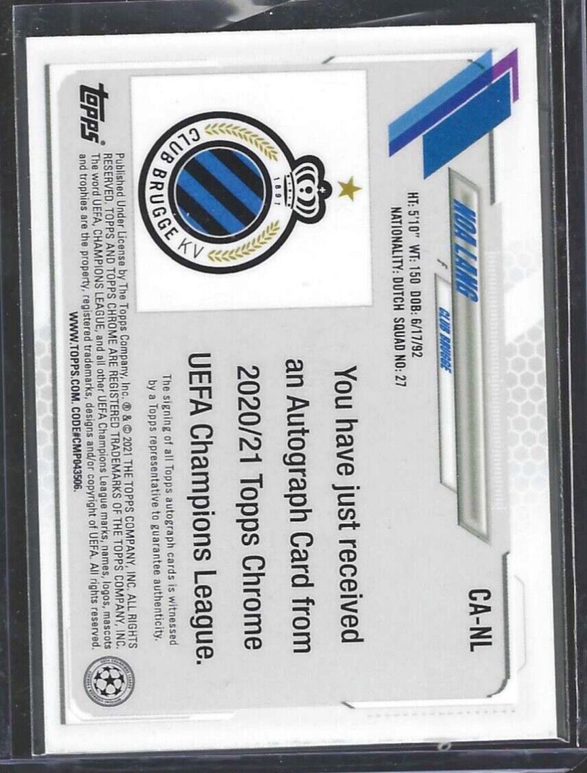 NOA LANG 2020-21 TOPPS CHROME UEFA SILVER REFRACTOR ROOKIE AUTO RC #CA-NL