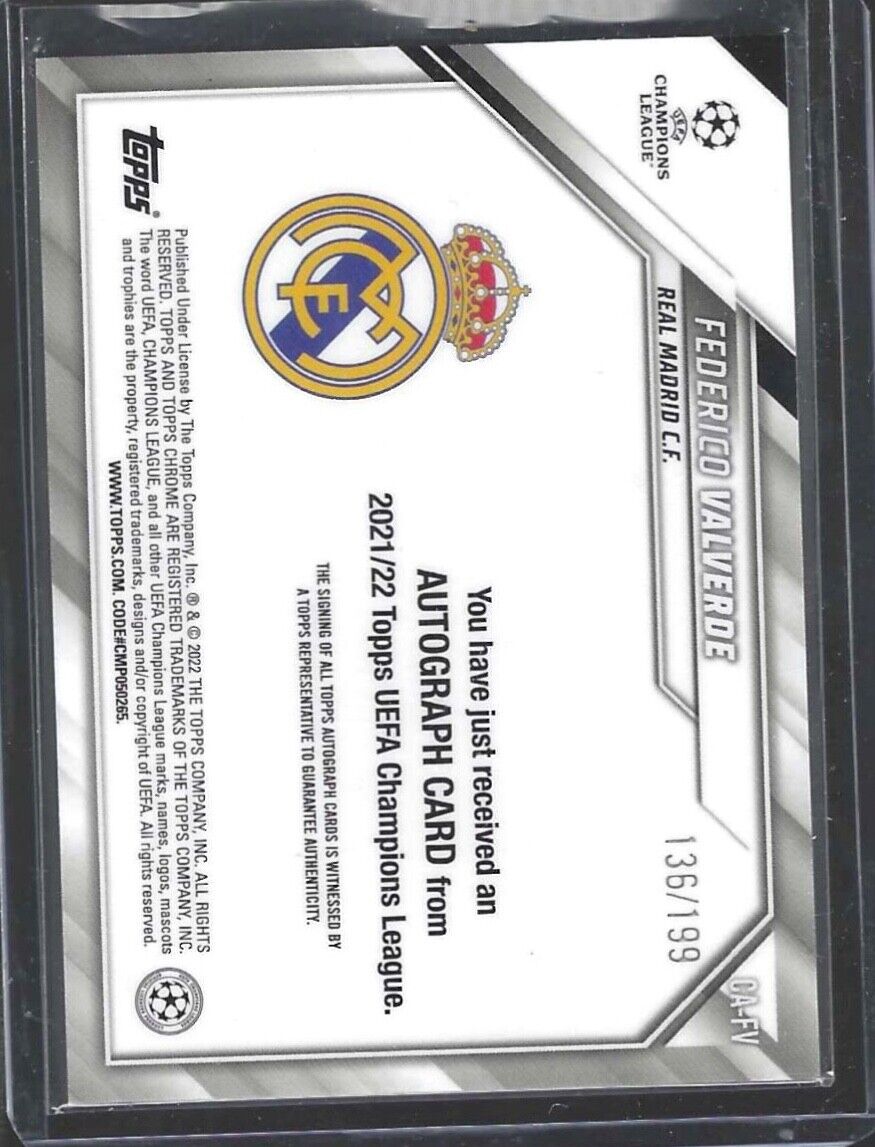 FEDERICO VALVERDE 2021-22 TOPPS CHROME UEFA AQUA REFRACTOR AUTO #D 136/199
