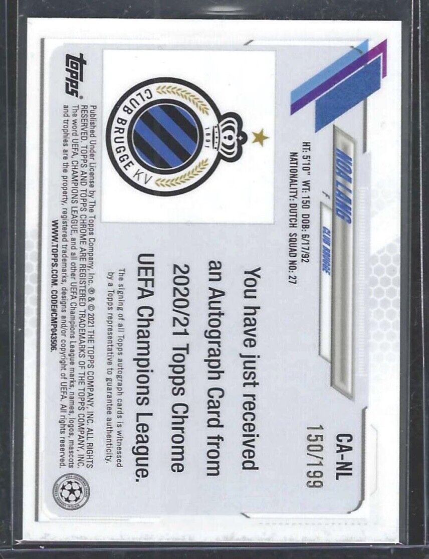NOA LANG 2020-21 TOPPS CHROME UEFA AQUA REFRACTOR AUTO RC #D 150/199