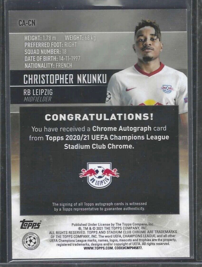 CHRISTOPHER NKUNKU 2020-21 TOPPS STADIUM CLUB CHROME SILVER REFRACTOR AUTO RC