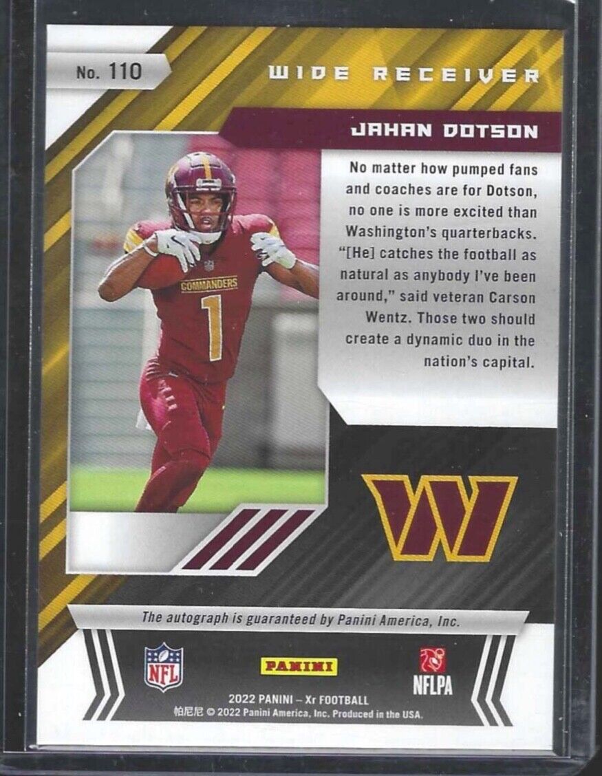 JAHAN DOTSON 2022 PANINI XR PURPLE FOIL ROOKIE AUTO RC #D 03/10