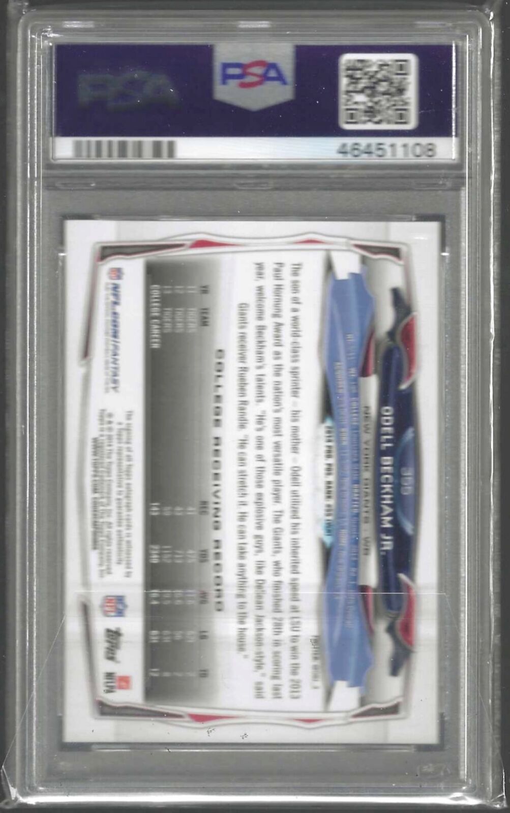 ODELL BECKHAM JR 2014 TOPPS TURNED TO SIDE PHOTO VARIATION AUTO RC PSA 9 POP 2