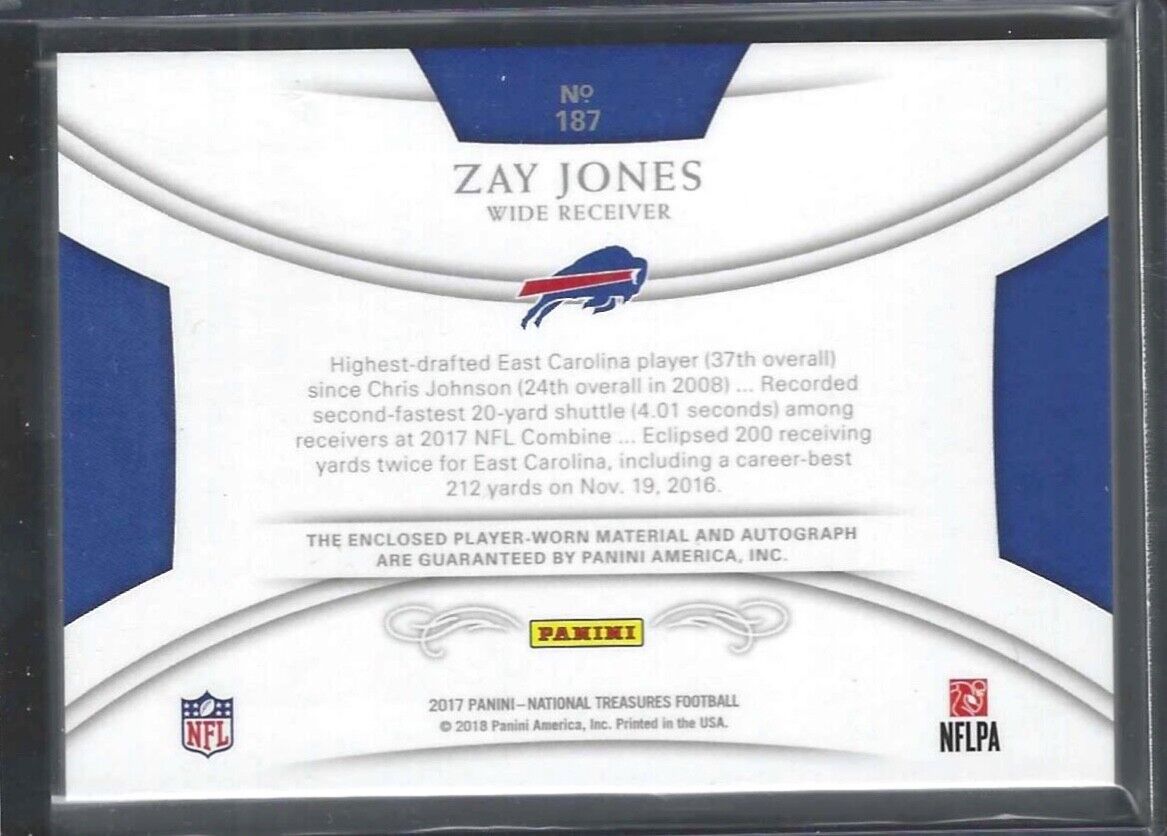 ZAY JONES 2017 PANINI NATIONAL TREASURES SILVER RPA ROOKIE PATCH AUTO RC #D 5/25