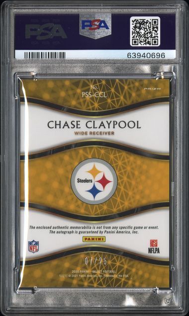 CHASE CLAYPOOL 2020 PANINI SELECT PATCH TIE DYE PRIZM AUTO RC /25 PSA 9 POP 1/1