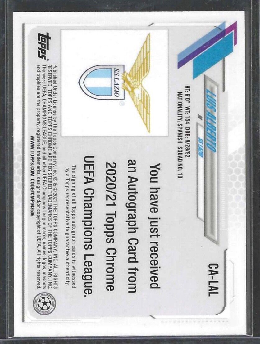 LUIS ALBERTO 2020-21 TOPPS CHROME UEFA SILVER REFRACTOR AUTO #CA-LAL